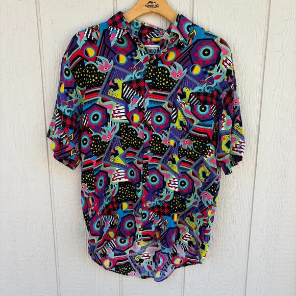 Next Exit Other - Vintage Next Exit Button Up Shirt Men's Small Multicolor Retro Geometric Trippy